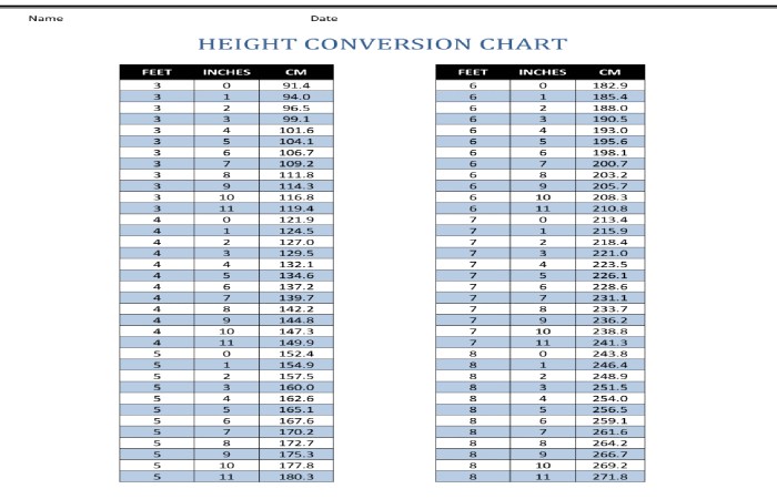 Height Conversion Table 1.63 M Height In Feet